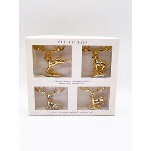 Pottery Barn Prancing Reindeer Placecard Holders Set of 4 Gold NIB Holiday